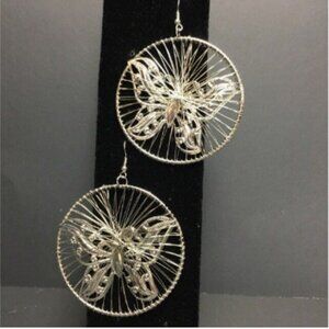 Woven Hoop Butterfly Earrings Silver Lightweight Retro Cottage Core 80s 90s Y2K